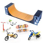 Hestiasko Mini Finger Skate Park Ultimate Half Pipe Ramp Set,Finger Skateboards Ramp Kit with Mini Finger Bike Mini Finger Boards for Finger Skatepark Training Props for Ages 6 and Up(Yellow)