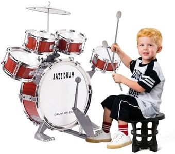 m zimoon Kids Drum Kit, Junior Jazz Drum Set Toddler Toy 5 Drums with Stool Pedal Cymbal and Drumsticks Beginners Musical Instrument Percussion Holiday Birthday Educational Gift for Boys Girls, Red