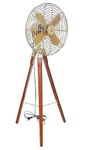 Brass Antique Made for Royal Navy London Handmade Floor Fan with Brown Wooden Adjustable Tripod Stand - Elegant Home & Office, Living Room Corner Décor Pack of 1