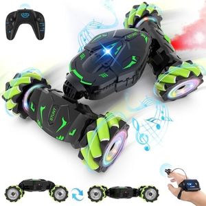 Pristar Gesture RC Car Toys for Boys 6-12, Gifts for Kids Aged 6 7 8 9 10 11 12, RC Sensing Stunt Car with Cool Spray Lights Music, 2.4Ghz Remote Control Car Double Sided Flip 360° Rotate 4WD Off-Road