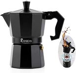 RAINBEAN Espresso Maker, Italian Stove Top Coffee Maker Moka Pot 3 Cup, Cafetiera Percolator For Coffee Latte Mocha Cappuccino Macchiato Cuban Cafe Makers, Black