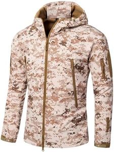 Flygo Men's Outdoor Military Hooded Tactical Fleece Softshell Jacket Coat (Small, Desert Camo)