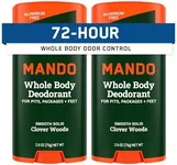 Mando Whole Body Deodorant For Men - Smooth Solid Stick - 72 Hour Odor Control - Aluminum Free, Baking Soda Free, Skin Safe - 2.6 Ounce (Pack of 2) - Clover Woods