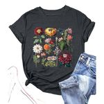 KIMSOONG Women Boho Flower T Shirt Vintage Floral Graphic Shirt Botanical Tee Wildflowers Shirts Garden Lover Top Grey