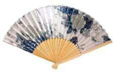 AUM Hand Held Foldable Bamboo Japanese Silk Hand Fan (White & Grey) Gift Fan for Girls Women Wedding Favor Theme Party Decoration Stage Shows Dance