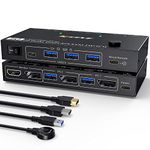 DP KVM Switch Dual Monitor, MST SST 2 in 2 Out Displayport KVM Switcher Support Extend and Mirror Modes, HDMI and DP Monitor Output for 2 Computers 2 Monitors, Upgraded Version