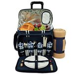 Picnic at Ascot Equipped Picnic Cooler on Wheels, Trellis Blue