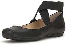 Jessica Simpson Women's Mandalaye Square Toe Ankle-Wrap Ballet Flats, Black/Black, 8.5