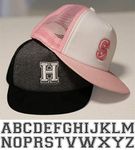 Personalised Kids Children's Letter Alphabet Trucker Baseball cap - With Your Child’s Name Initial. Boys and Girls. Easy To Adjust As Your Little Ones Head Grows. From Infant to Toddler to Child. Pink and White, Black, Grey and White (Black/Grey S)