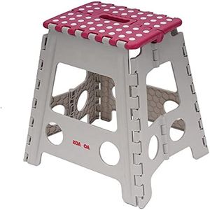 Folding Step Stool - Hold Up to 330 lbs, 16 Inch Foldable Foot Stool for Kids Adults, Heavy Duty Plastic Step Stool with Anti-Slip Surface, Carry Handle for Home Indoor Outdoor (Rose Red)