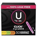 U by Kotex Click Compact Multipack Tampons, Regular/Super/Super Plus Absorbency, Unscented, 30 Count