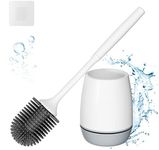 Hibbent Toilet Brush with Ventilated Drying Holder, Silicone Toilet Bowl Brush Bathroom Cleaning Bowl Brush Kit Sturdy Cleaning Toilet Brush, Floor Standing & Wall Mounted Without Drilling