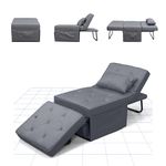 FLEXISPOT Sofa Bed, 4-in-1 Folding Bed, Convertible Sofa Bed, Single Sofa Chair Sleeper Folding Ottoman with 6 Position Adjustable Backrest and Pillow Guest Bed for Living Room and Bedroom（Gray）