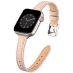 Leather Strap Compatible with Apple Watch Straps 42mm(Series 10) 41mm 40mm 38mm,Genuine Slim&Thin Leather Replacement Band for Apple Watch Series 10 9 8 7 6 5 4 3 2 1/SE(Pink sand&Starlight)