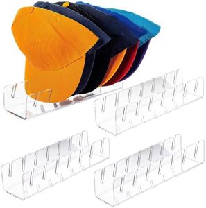 QKEWURO 2024 New Hat Stand for Baseball Caps Display and Organizer , No Install Acrylic Hat Holder for 14 Baseball Caps for Bedroom, Closet, Dresser (4PCS)