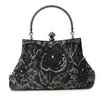 MMYOMI Vintage Floral Beaded Rhinestone Embroidery Clutch Sequin Wedding Party Prom Bag Bridal Ladies Crossbody Evening Handbag (Black)