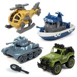 FunBlast Military Army Building Blocks Play Set Toys, Pack of 4 Vehicles with Screwdriver Toy, DIY Kids STEM Toys Includes Helicopter, Jeep, Tank and Boat, Birthday Gifts for Boys 2 3 4 5 6 Year