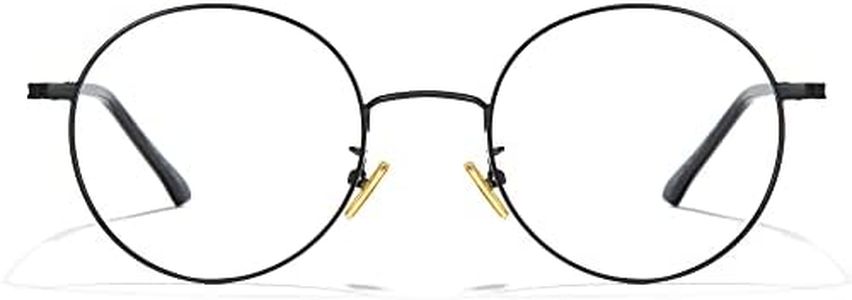 Cyxus Round Blue Light Glasses for Men Women Wire Frame UV Blocking Computer Glasses Clear Lens Metal Ultra Light Eyewear, 00 - Black