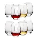 OUWO Stemless Wine Glasses Set of 8, 18 Ounces Red & White Wine Glasses for Party, Lead-free, Ideal Wine Accessories Gift (Clear)