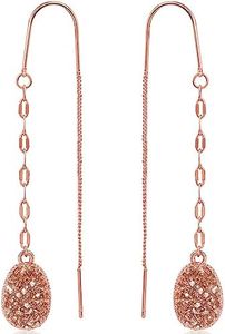 Long Rose Gold Dangle Earrings for Women - Plated Rose Gold Drop Earrings for Women, Pink Simulated Druzy Jewelry for Bridesmaid or Wedding, Sparkly Formal Long Threader Chain with Dangly Stone