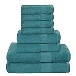 Belizzi Home 8 Piece Towel Set 100% Ring Spun Cotton, 2 Bath Towels 27x54, 2 Hand Towels 16x28 and 4 Washcloths 13x13 - Ultra Soft Highly Absorbent Machine Washable Hotel Spa Quality - Teal