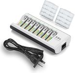 EBL 8 Bay Smart AA AAA Battery Charger with 8 Pack 800mah AAA Ni-MH Rechargeable Batteries - Upgraded 808 Individual Charger