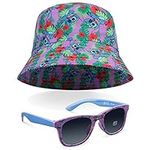 Disney Stitch Sunglasses and Bucket Hat Summer Accessories Set for Girls Lightweight Breathable One Size Sun Hat 100% UV Protection Kids Sunglasses Travel Holiday Stitch Gifts for Girls