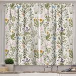 Ambesonne Floral Long, Vintage Garden Plants with Herbs Flowers Botanical Classic Design, Two Panels Drapes with Rod Pocket Room Decor, 55" x 45", Pink Blue