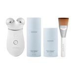 NuFACE TRINITY+ Microcurrent Facial Device Kit - FDA Cleared Face Sculpting & Neck Tightening Device for Contoured Cheeks & Brows + Microcurrent Gel Activator, Silk Creme & Brush