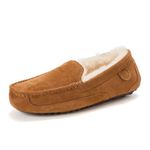 Fireside by Dearfoams Men's Melbourne Shearling Indoor/Outdoor Moccasin Slipper with Wide Widths, Chestnut, 10 Wide