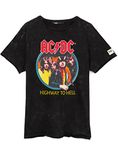 AC/DC T-Shirt for Men and Women | Unisex Black Short Sleeve Rock Band Acid Wash Black Tee | Highway to Hell Album Cover | Music CD Gifts Merchandise Large