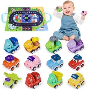Norkbeng Petite Voiture Enfant 1 2 Ans, 12 Pièces Bebe Mini Jouet Voiture avec Sac de Rangement, Jeux Éducatifs Camion pour 12-18 Mois, Friction Véhicules Cadeaux pour Garçons et Filles
