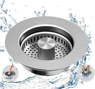 3-in-1 Kitchen Sink Strainer Stopper Combo Stainless Steel Wrap Around Sink Downspout for US Standard 3-1/2 inch Sewer Strainer, Smooth Handle for Easy Cleaning, Anti-Clogging