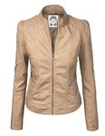 Made By Johnny WJC746 Womens Vegan Leather Motorcycle Jacket XL Khaki