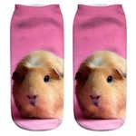 GUINEA PIG Printed 3D Ankle Socks Low Cut Unisex Cotton Blend| 1 Pair Multicolour Sock for Adult Men and Women (Pink Guinea Pig)