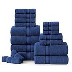 18 Piece Towel Set - 100% Cotton Bath Towels Set, Soft & Fluffy Bathroom Towels, Zero Twist, Quick Dry Shower Towels, Extra Absorbent Towels for Bathroom, 6 Hand Towels, 6 Wash Cloths - Navy