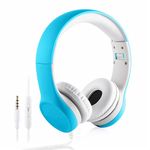 headphones for kids, Yusonic kids headphones with 85db volume limited, Audio sharing port for boys and girls. (Light Blue)