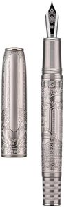 Asvine Hongdian 100 Silver Steel Piston Fountain Pen, Iridium Extra Fine Nib Calligraphy, Smooth Writing Pens, Nice Pen for Men & Women