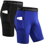 Roadbox Running Compression Shorts for Men - 2 Pack Baselayer Cool Dry Sports Athletic Tight Undershorts with Pocket for Workout Training