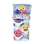 EXPRESSIONS Baby Shark Toddler Bedding Set (3 Piece Set, Fits Standard Crib Mattress) Includes Microfiber Reversible Comforter, Fitted Sheet, Pillowcase for Kids (Official Baby Shark Product)