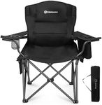 FUNDANGO Camping Chairs for adults, Heavy Duty Camping Chair 205KG, Oversized Chairs for heavy people, xl folding camp chair with Cup Holder and Cooler Bag for Outdoor Picnic Fishing (Black)