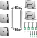 RemixOri Shower Door Hardware Kit 304 Stainless Steel for 6/25"-1/2" (6mm-12mm) Tempered Glass, Hardware Accessories with 8" Handles Hinges Glass Clamp - Brushed Silver