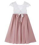 Beganly Girls Lovely V-Back Lace Patchwork Double Layers Chiffon A-Line Flowy Long Dress Party Flower Girl Dresses Dusty Rose 130