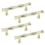 Wealrit 4 pcs Bamboo Shape Cabinet Pulls,Hole Center 2.5 Inch Decorative Drawer Pulls with Screws,Brushed Gold Bamboo Drawer Pulls