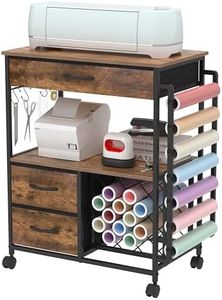 VENNQD Storage Cart Compatible with Cricut Machines Stand Cutting Machine Stand with Drawers and Vinyl Roll Holder Rolling Craft Cabinet Table for Cricut Craft Workstation (Rustic Brown)