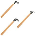 VIDETOL 3 Pcs Garden Hand Rake, 16.5 Inch Long Handle Garden Rake with 5 Root Carbon Steel Claw, Garden Digging Tools for Gardening, Cultivating Plant and Digging Clam Shell