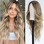 BLONDE UNICORN Wigs for Women Lace Front Wig Long Wavy Wigs Hand-Tied Hairline Natural Looking Synthetic Wigs for Daily Use (Ombre Brown)…