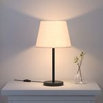 Divine Trends Pack Of 2 Black Table LED Lamp Modern Sleek 19 Inches Height Off White 10 Inches Lampshade For Bedroom, Bedside Stylish, Living Room, Home Decoration, Hotel