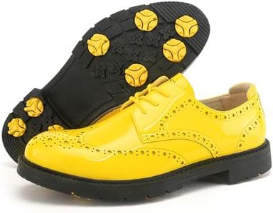 Zakey Classic Golf Shoes Men Spikesless Golf Sneakers Luxury Walking Footwears for Golfers (Yellow,8.5)