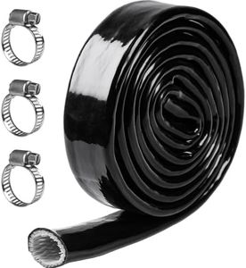 Foneso 1/2'' ID Heat Shielded Fire Sleeve, Fire Thermo Armor Silicone Coated Fiberglass Insulation Fire Sleeve with 3 Hose Clamps for Automotive Hose Lines and Electrical Wiring, Black 5 feet